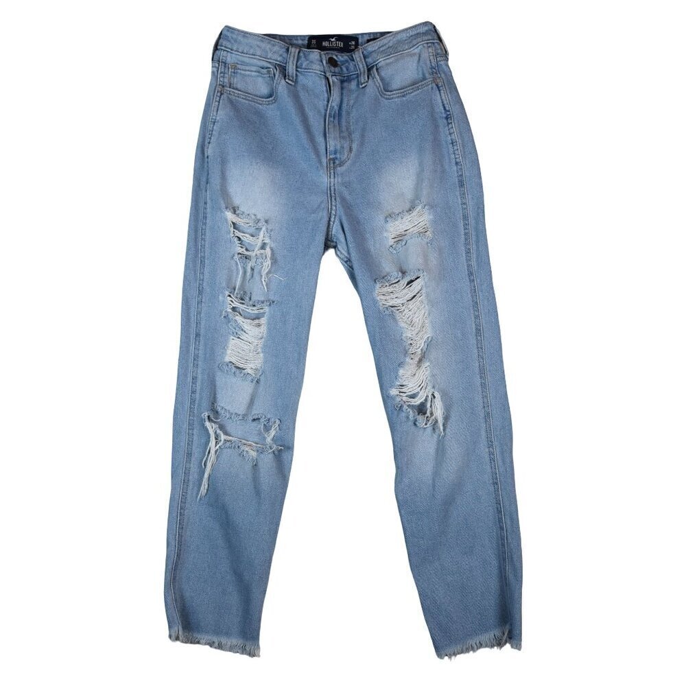 Hollister Ultra High-Rise Mom Jeans Size 26 x 25 Distressed Light Wash Ripped
